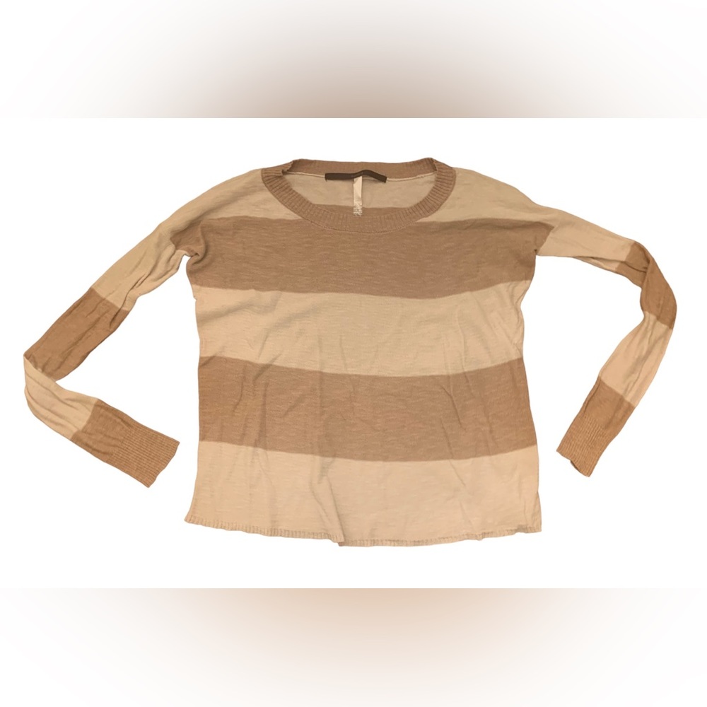 Kensie Cream & Tan Long Sleeve Top